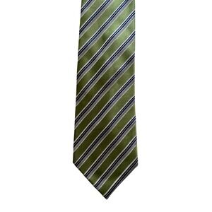 Geoffrey Beene Extra Long 68" Silk Tie Green Blue Striped XL Mens Necktie
